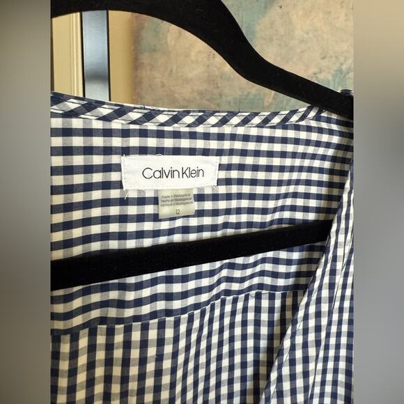 Calvin Klein Gingham Cotton Wrap Dress Navy and White Women’s size 12 - Picture 4 of 6